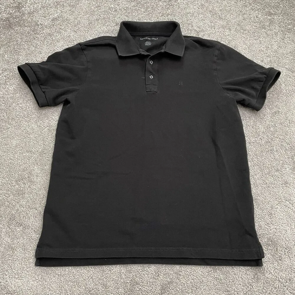 American Eagle Standard Fit Polo Shirt Mens Medium Balck Short Sleeve Cotton Top